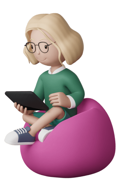 Woman sitting down on her tablet probably creating xy line charts with chartgo