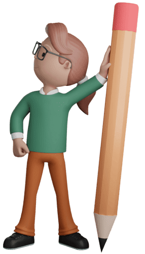 Woman with large Pencil looking up to her right