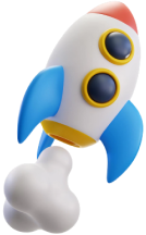 A cartoonish cute rocket taking off